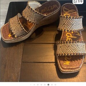 Sam Edelman Raffia Beaded Slide Sandals - Brown & Tan